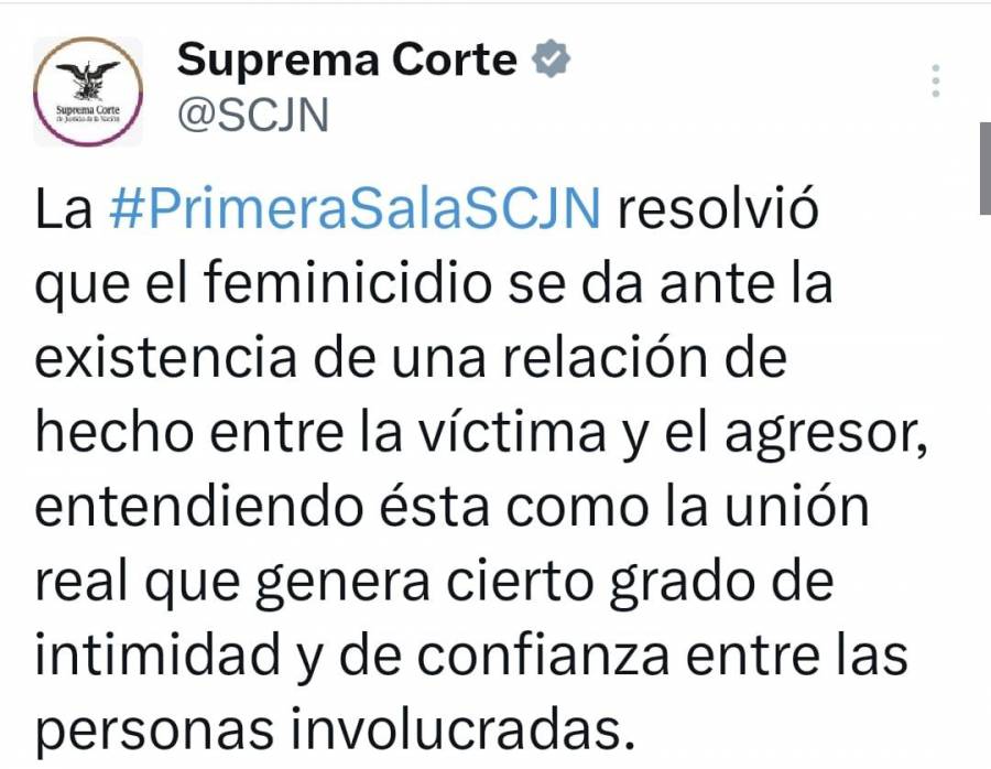 Primera Sala de la SCJN determina cuándo se configura el feminicidio por relación de hecho