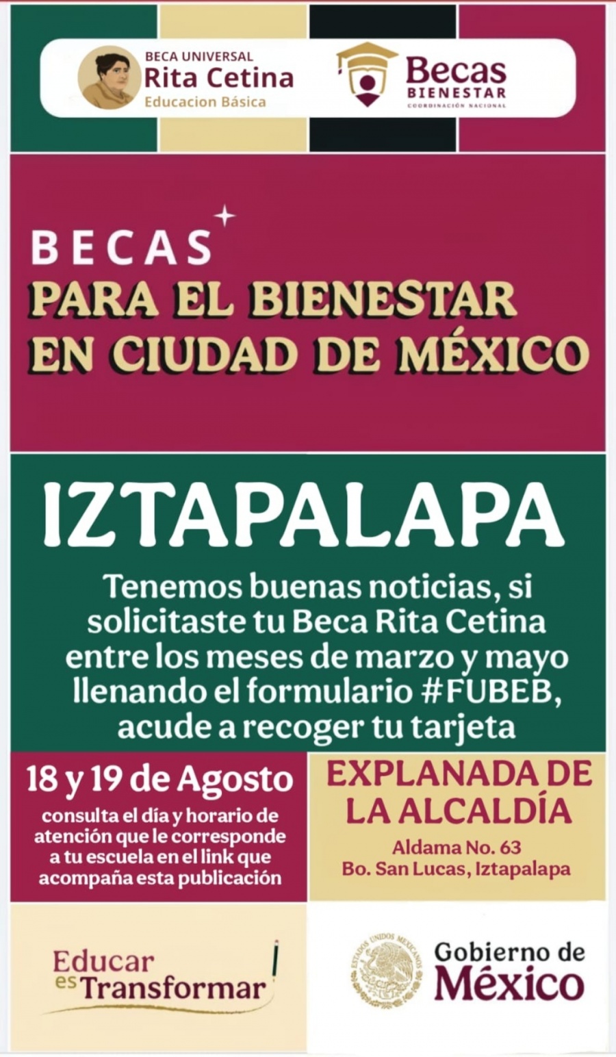 Anuncian fechas y requisitos para entrega de la Beca “Rita Cetina” en Iztapalapa