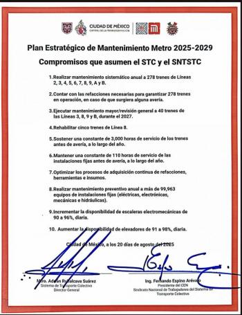 Firman Plan Estrat&eacute;gico de Mantenimiento del Metro 2025–2029