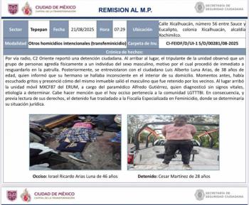 Detienen Xochimilco a present&oacute; responsable de transfemicidio: vecinos casi lo linchan