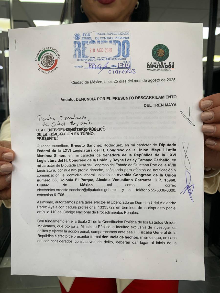 Diputados y senadores del PAN presentan denuncia penal por descarrilamiento del Tren Maya