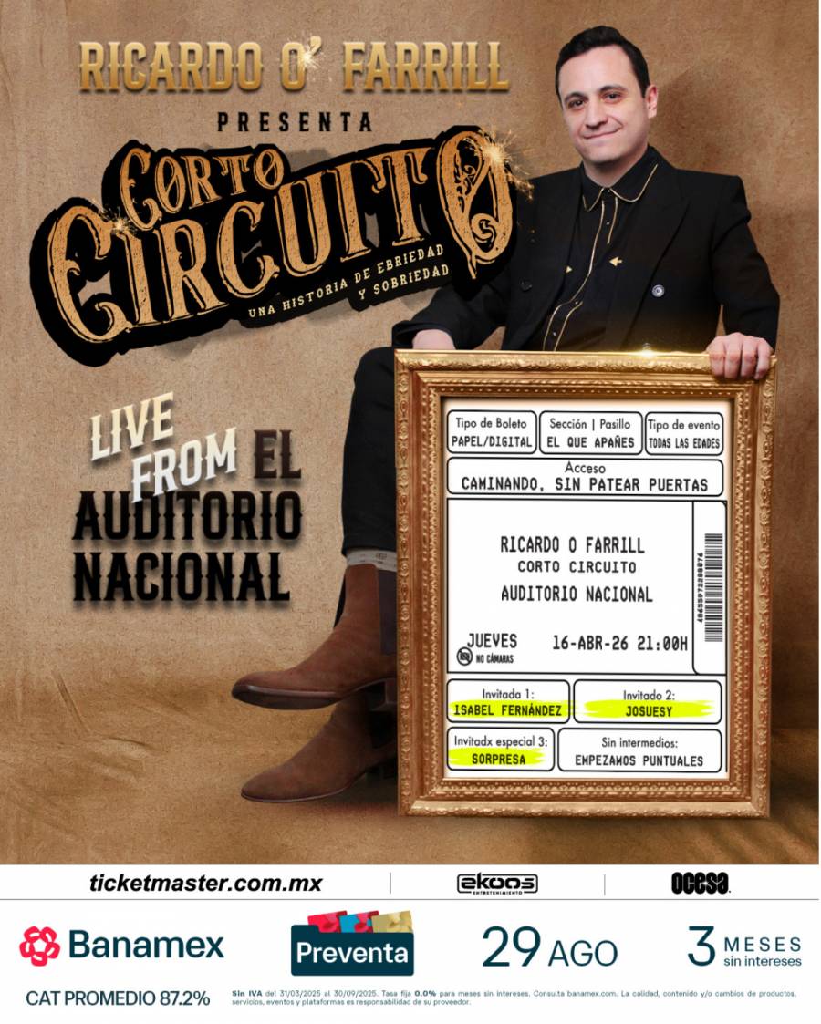 Ricardo O’Farrill llegará al Auditorio Nacional con Corto Circuito, una historia de ebriedad y sobriedad