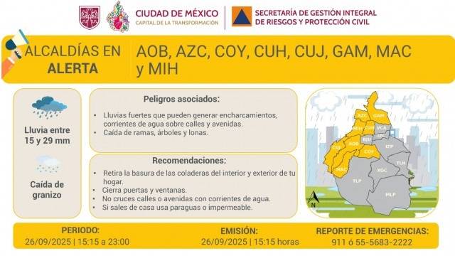 Se activa la Alerta Amarilla por lluvias fuertes en la Ciudad de México