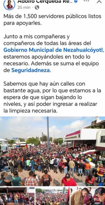 Nezahualc&oacute;yotl de los m&aacute;s afectados por las lluvias; Gobierno EdoMex y todos los servidores p&uacute;blicos municipales, se suman a apoyar emergencia