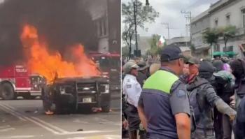 Disturbios Durante Protesta del 2 de Octubre en Toluca; Vandalizan Negocios y Queman Patrulla