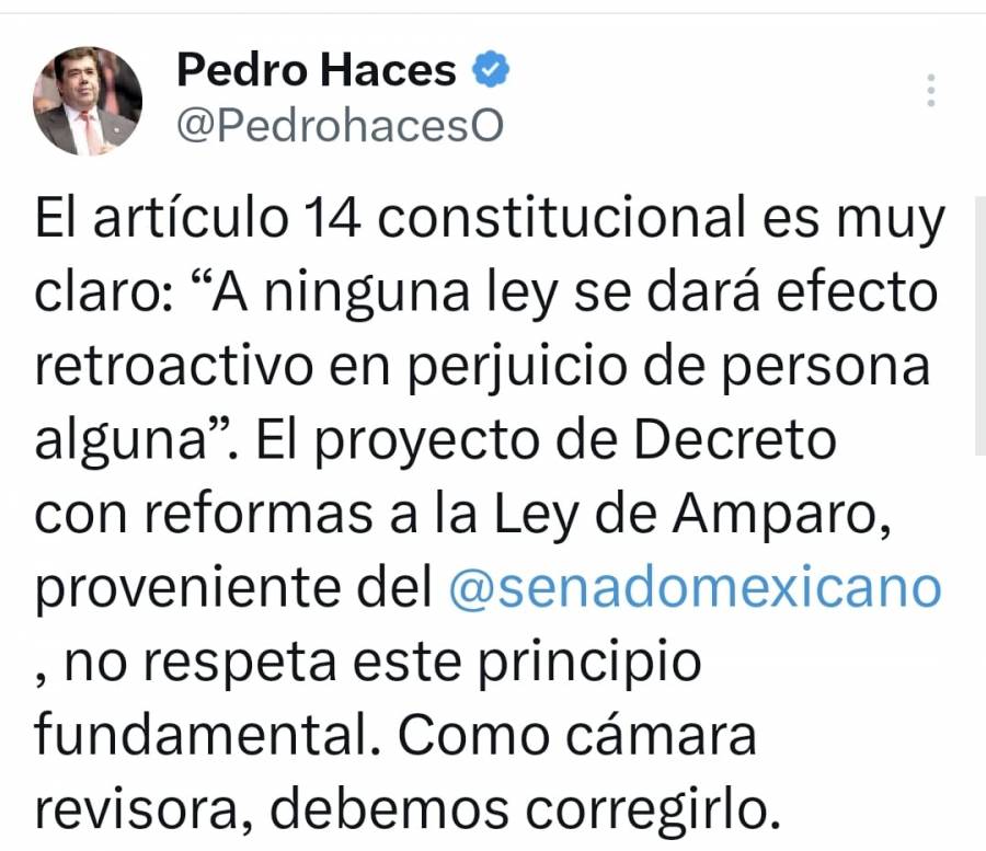 Diputado Haces alerta que reformas a la Ley de Amparo viola el artículo 14 constitucional