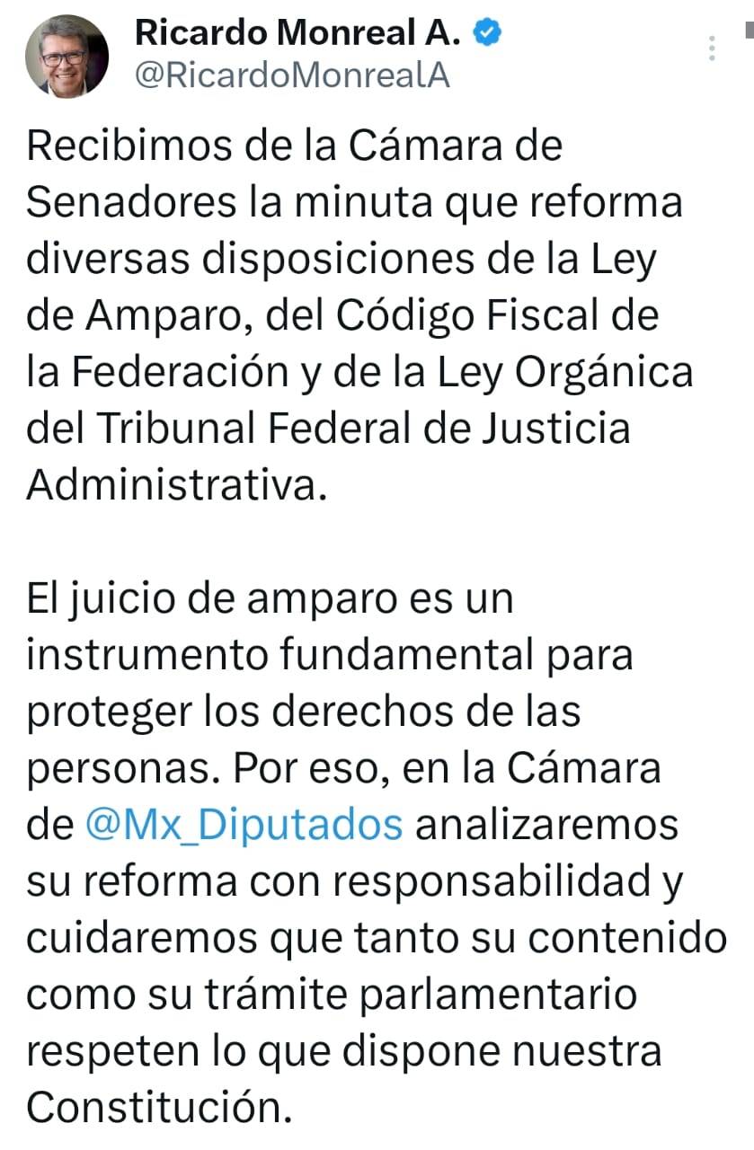 Ley de Amparo no será retroactiva, promete Monreal