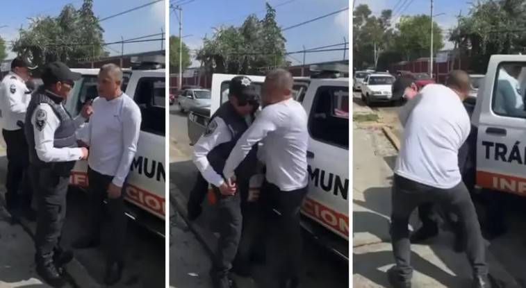 Graban el Momento en que Polic&iacute;a de Tlalnepantla Mordi&oacute; a Conductor Detenido