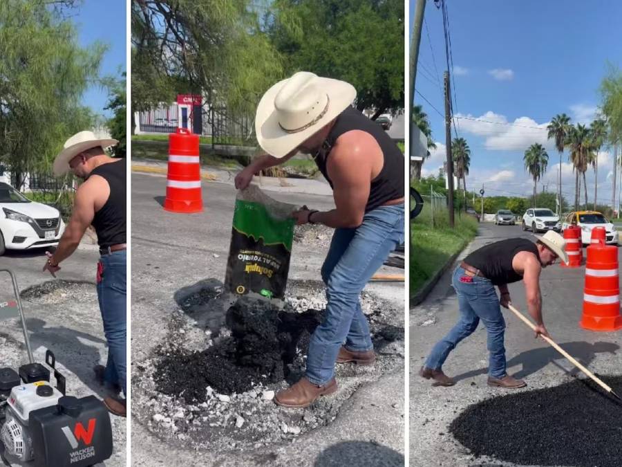 El Potro repara su primer bache en la CDMX, sobre el Perif&eacute;rico rumbo a San Jer&oacute;nimo