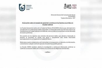 Fiscal&iacute;a de CDMX rectifica versi&oacute;n: abogado no muri&oacute; tras ataque, est&aacute; grave