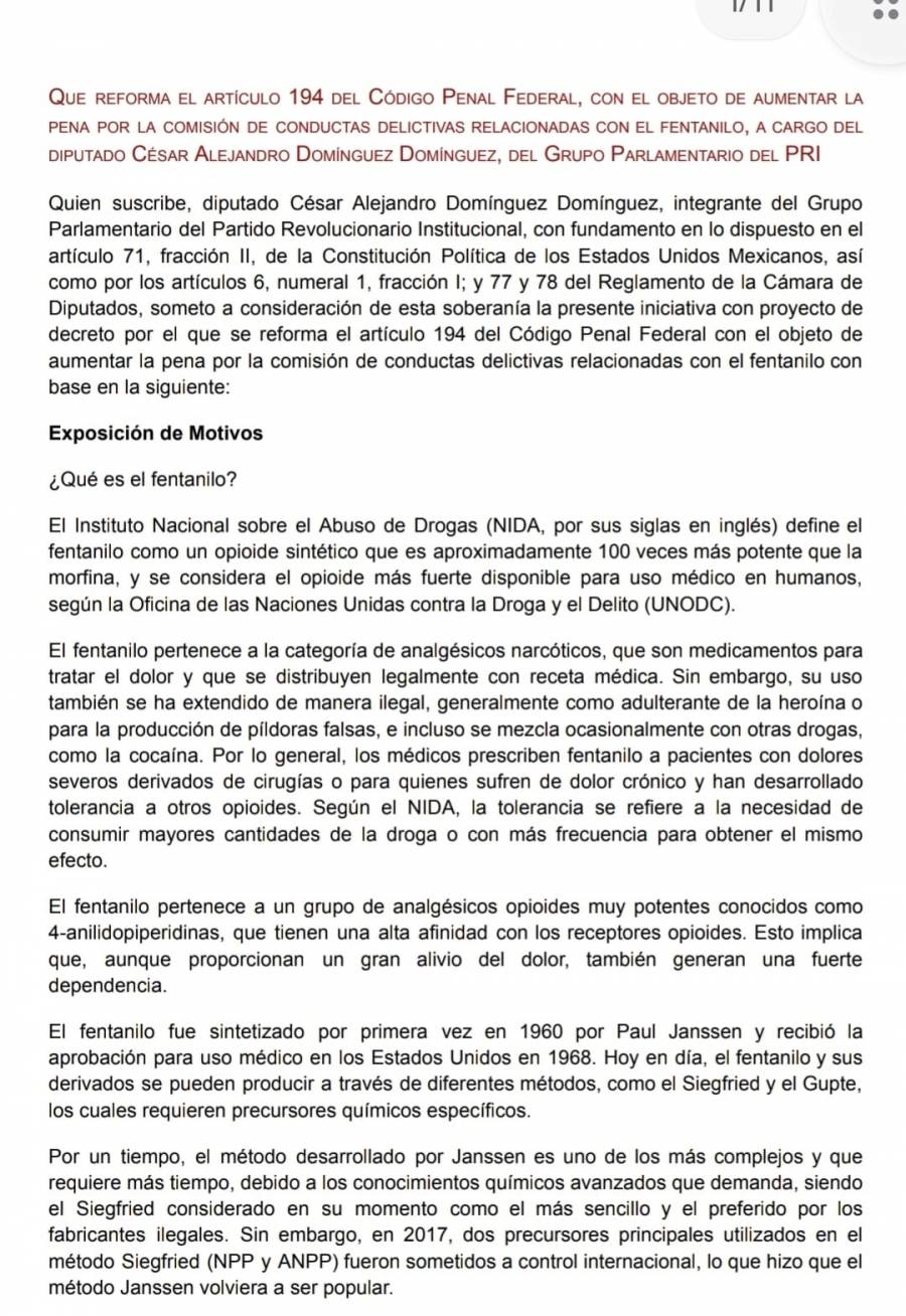 Propone PRI hasta 60 años de prisión por delitos relacionados con fentanilo