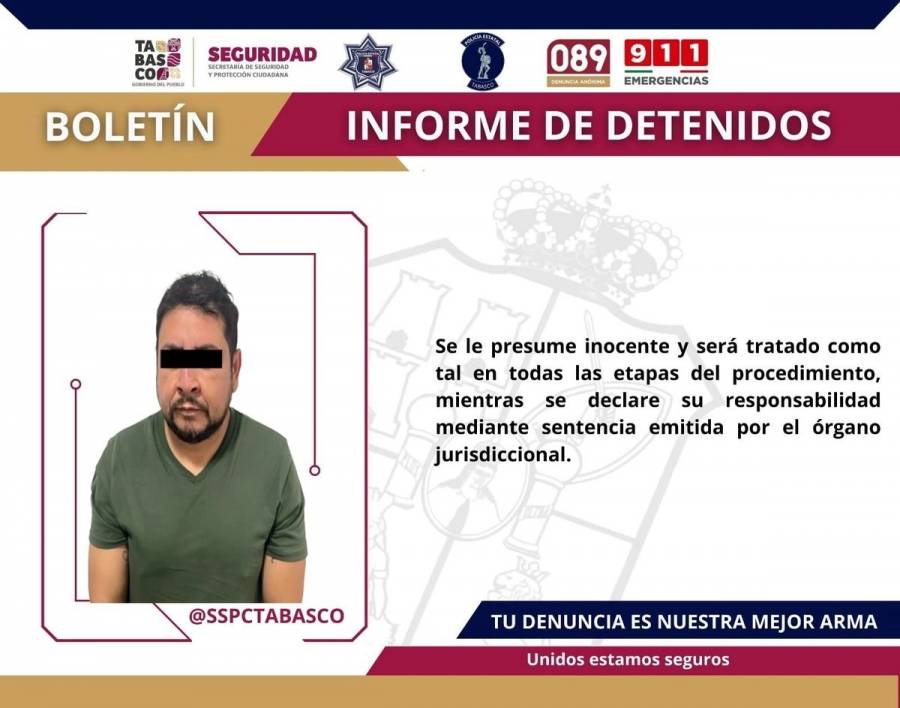 Detienen en Tabasco a “Beto Coca”, presunto operador del grupo criminal “La Barredora”