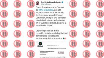 Kenia L&oacute;pez Rabad&aacute;n propone a Ebrard crear comisi&oacute;n plural de diputados para seguimiento del T-MEC