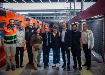 Claudia Sheinbaum, con Delfina G&oacute;mez y Brugada supervisa tramo Santa Fe–Observatorio del Tren Interurbano M&eacute;xico-Toluca