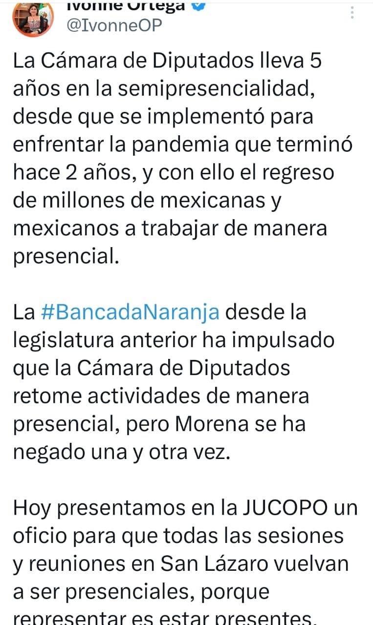 MC pide que la Cámara de Diputados retome la presencialidad tras 7 años de sesiones virtuales