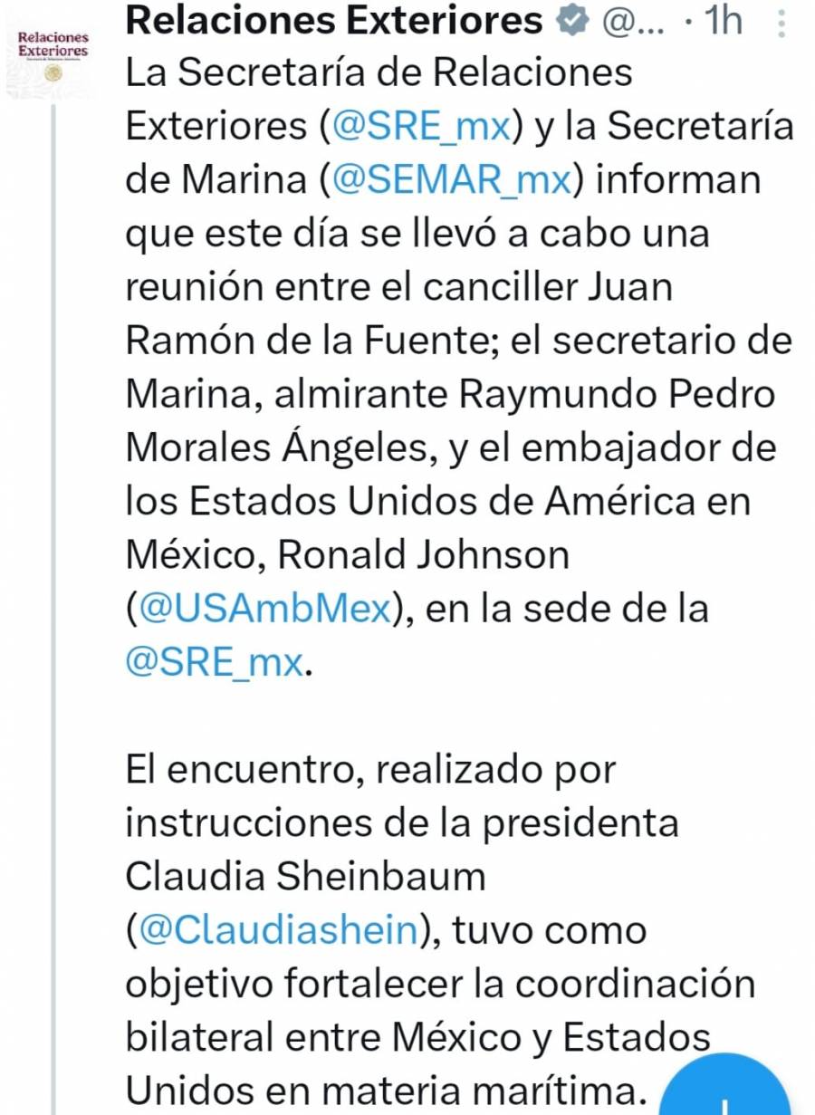 Reunión entre México y EU tras rescate de sobreviviente de narcolancha