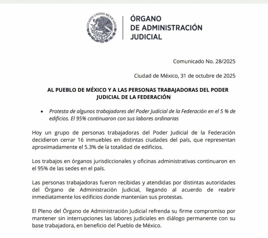 Cierran 16 inmuebles del Poder Judicial; fueron breves protestas, dice la autoridad