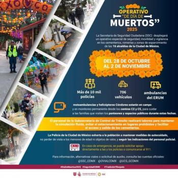 M&aacute;s de 10 000 polic&iacute;as desplegados en panteones por D&iacute;a de Muertos en la CDMX para garantizar seguridad