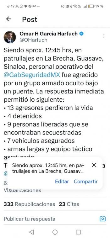 Abaten Fuerzas Armadas a 13 presuntos plagiarios y liberan a nueve personas en Guasave, Sinaloa
