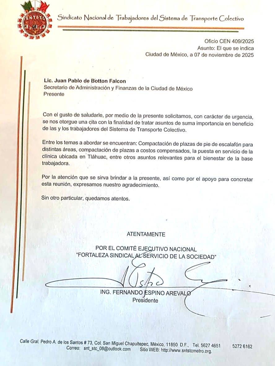 Sindicato de Trabajadores del Metro buscan respuesta de Finanzas para atender demandas laborales