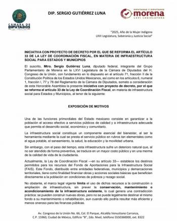 Diputado Sergio Guti&eacute;rrez Luna presenta iniciativa 