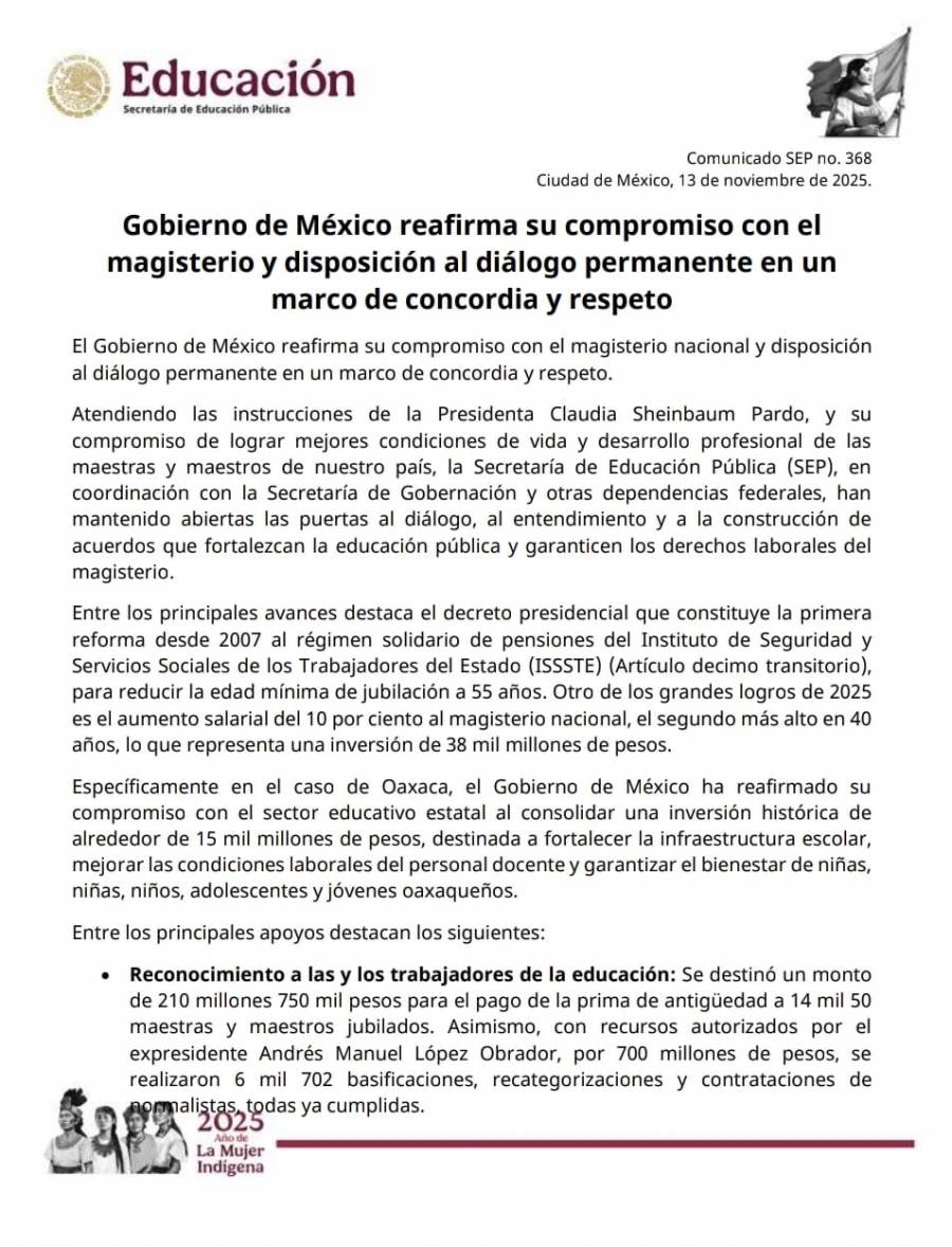 Gobierno de M&eacute;xico asegura di&aacute;logo permanente con magisterio; hay avances, asegura
