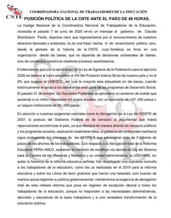 CNTE anuncia que pondr&aacute; un cerco a Palacio Nacional, tomar&aacute; el Congreso y har&aacute; paros escalonados
