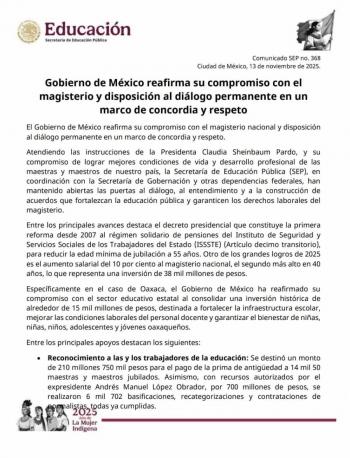 Gobierno de M&eacute;xico asegura di&aacute;logo permanente con magisterio; hay avances, asegura
