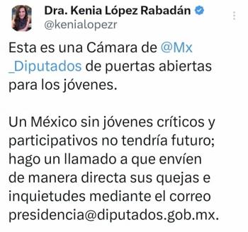 Kenia L&oacute;pez abre canal de di&aacute;logo entre la C&aacute;mara de Diputados y Gen Z