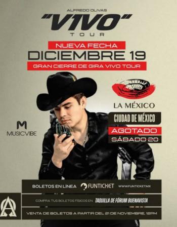 ALFREDO OLIVAS ANUNCIA SEGUNDO CONCIERTO DEL “VIVO TOUR” EN LA MONUMENTAL PLAZA M&Eacute;XICO