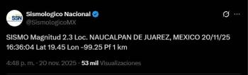 Sismo de magnitud 2.3 sacude Naucalpan de Ju&aacute;rez