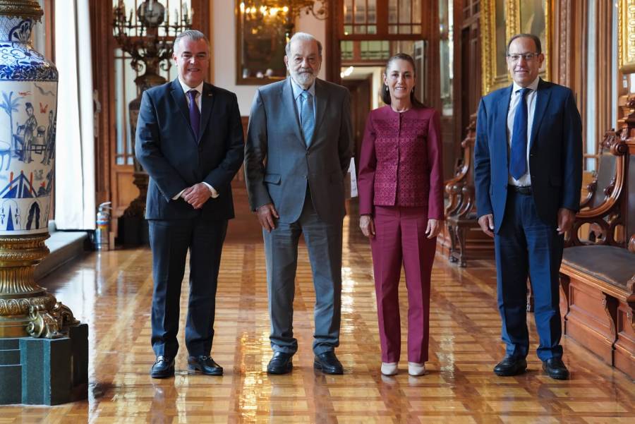 Reuni&oacute;n en Palacio Nacional entre Sheinbaum, Slim y Cervantes sobre perspectivas favorables para la econom&iacute;a