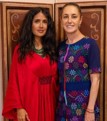 Sheinbaum se re&uacute;ne con Salma Hayek en Veracruz y comparte foto