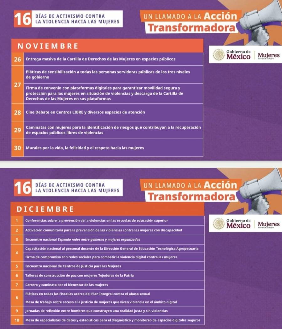 ¿Qu&eacute; implican son los 16 d&iacute;as de activismo del gobierno federal contra las violencia a las mujeres Sheinbaum?