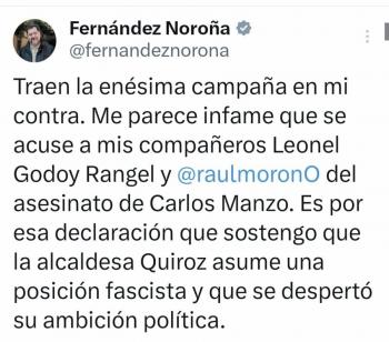 Presidenta llama a Noro&ntilde;a a la sensibilidad y evitar el debate pol&iacute;tico con la viuda de Manzo, 