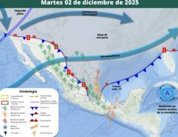 Frente fr&iacute;o 17 y masa de aire polar provocar&aacute;n lluvias, heladas y fuertes vientos