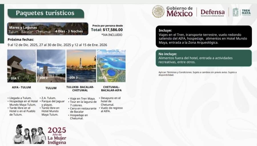 Tren Maya lanza 20 paquetes tur&iacute;sticos para temporada de fin de a&ntilde;o
