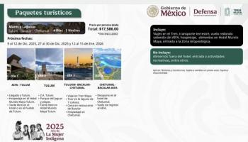 Tren Maya lanza 20 paquetes tur&iacute;sticos para temporada de fin de a&ntilde;o