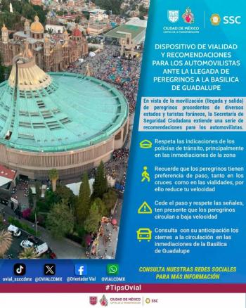 SSC emite recomendaciones por llegada masiva de peregrinos a la Bas&iacute;lica de Guadalupe