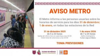 Metro con horario festivo para los d&iacute;as 31 de diciembre y 1 de enero