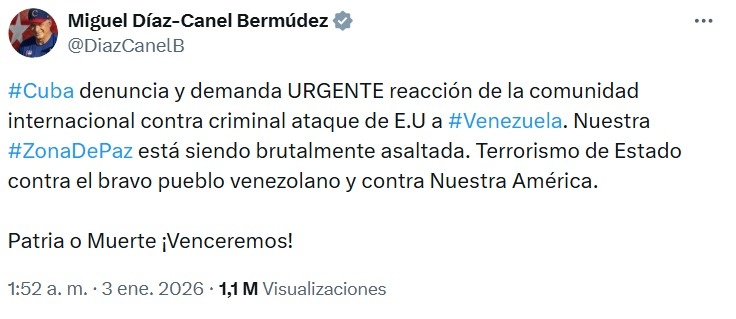 Cuba condena ataques de Estados Unidos contra Venezuela y exige respuesta internacional