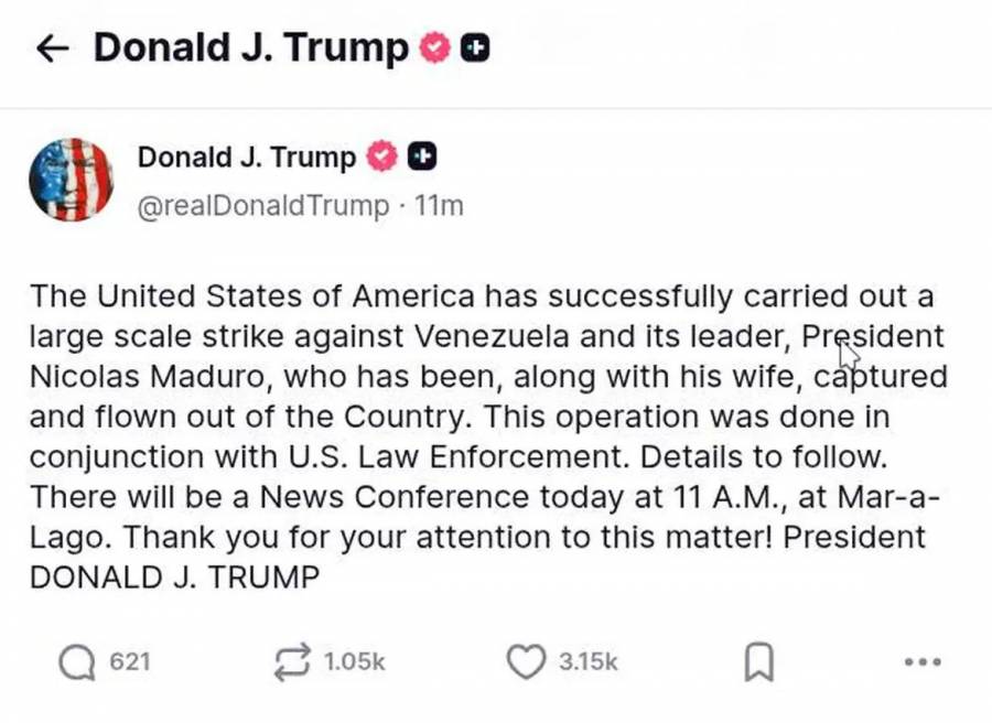 Nicolás Maduro es capturado tras ataque militar de Estados Unidos en Caracas