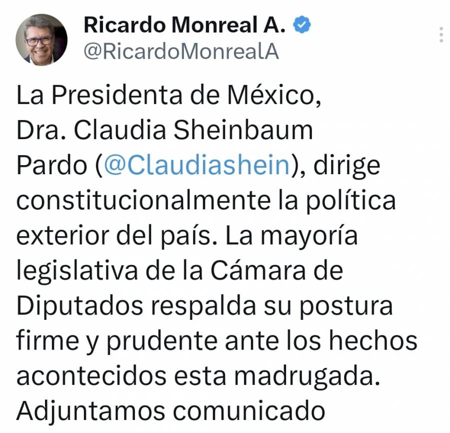 Morena respalda postura de Sheinbaum en política exterior tras hechos en Venezuela