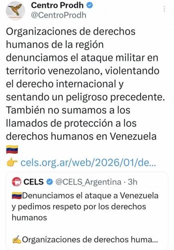 Organizaciones de DH en AL denuncian ataque militar de EU en Venezuela