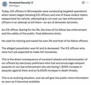 Agente de ICE mata a mujer se&ntilde;alada por terrorismo dom&eacute;stico en Minneapolis