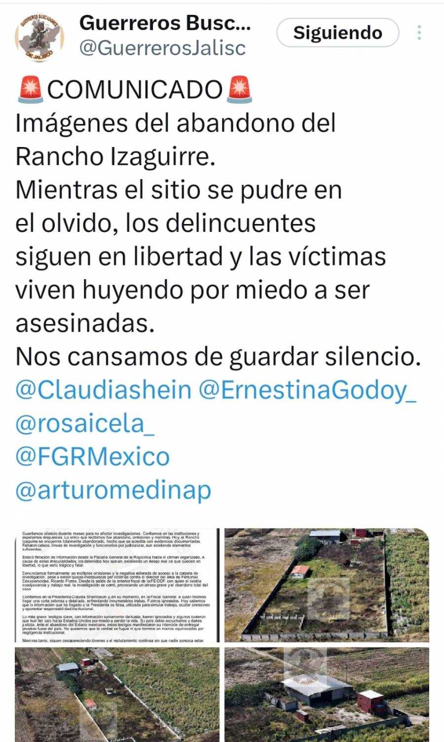 Buscadores de Jalisco acusan abandono y filtraciones de FGR al CO en caso del Rancho Izaguirre