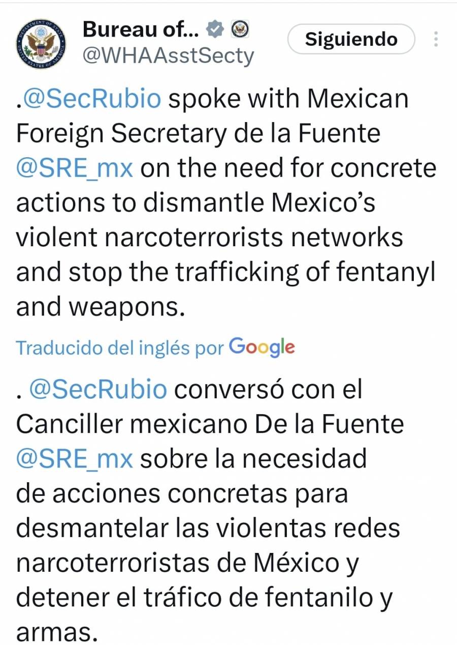 Sheinbaum reitera su rechazo a catalogar a la delincuencia organizada como narcoterrorismo