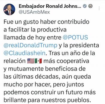 Sheinbaum reconoce apoyo del embajador de EU tras llamada bilateral
