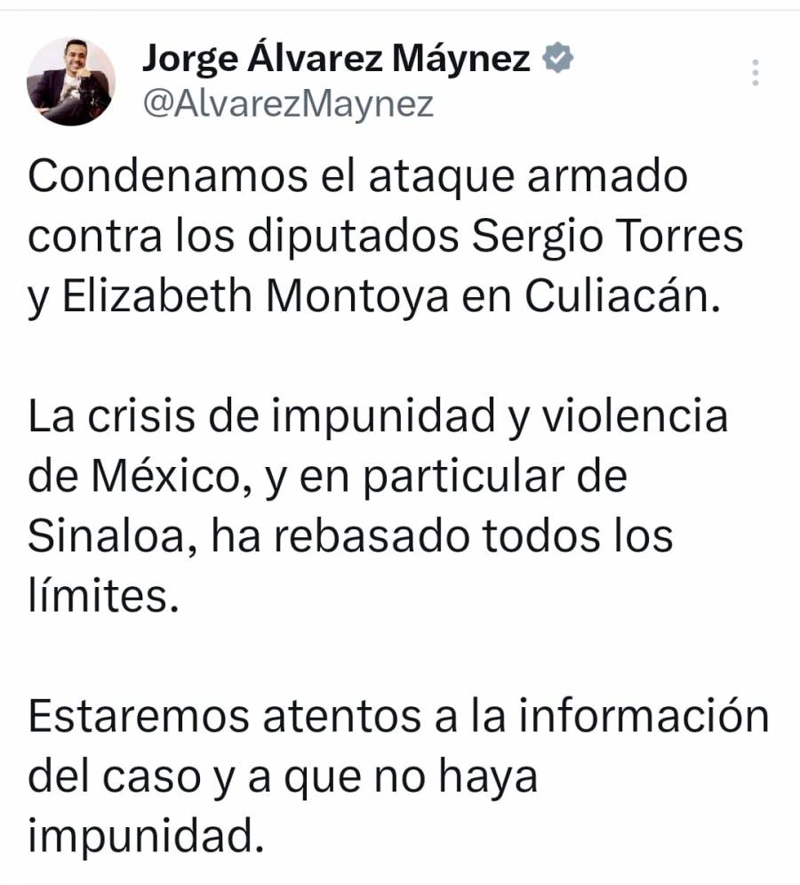 Movimiento Ciudadano condena ataque armado contra diputados en Culiacán