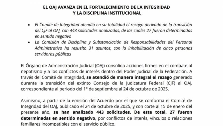 OAJ intensifica combate al nepotismo y a los conflictos de interés, asegura